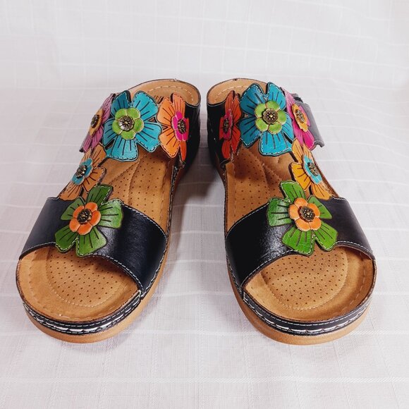 L’Artiste by Spring Step Colorful Floral Leather Sandals NWOT U.S. Size 10.5 - Picture 2 of 10